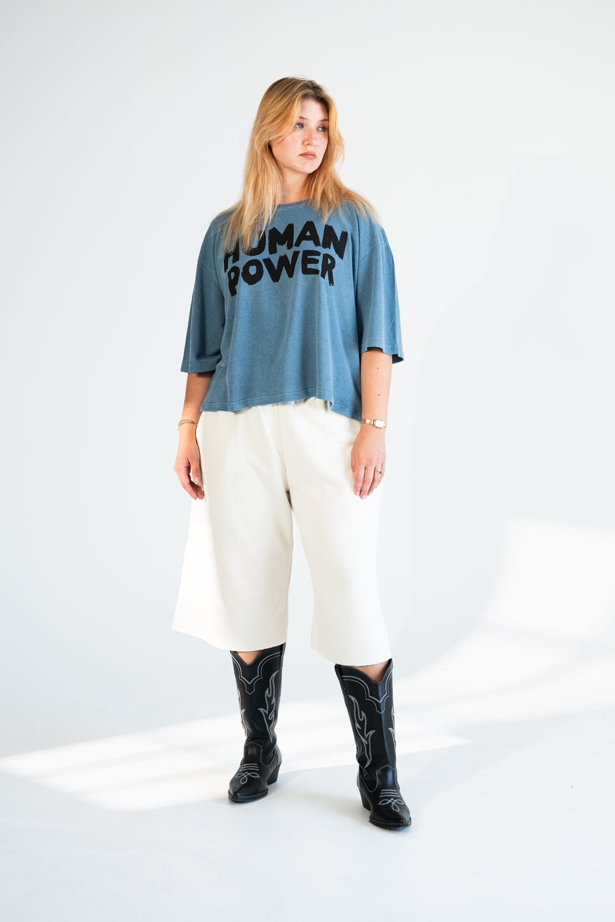 Human Power boxy hemp and organic cotton T-shirt naturally dyed with indigo