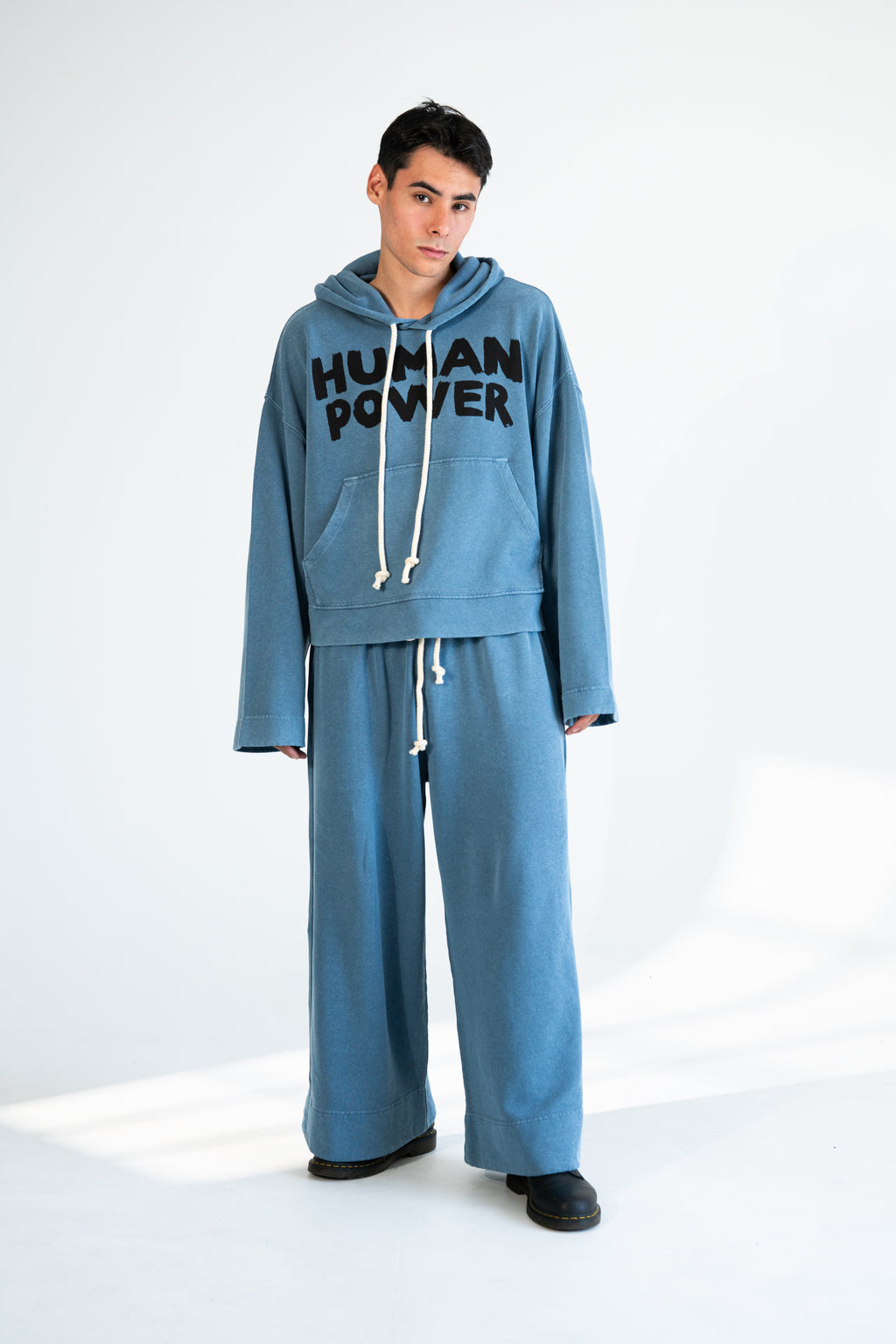 Men's Human Power oversized hemp hoodie in natural indigo blue