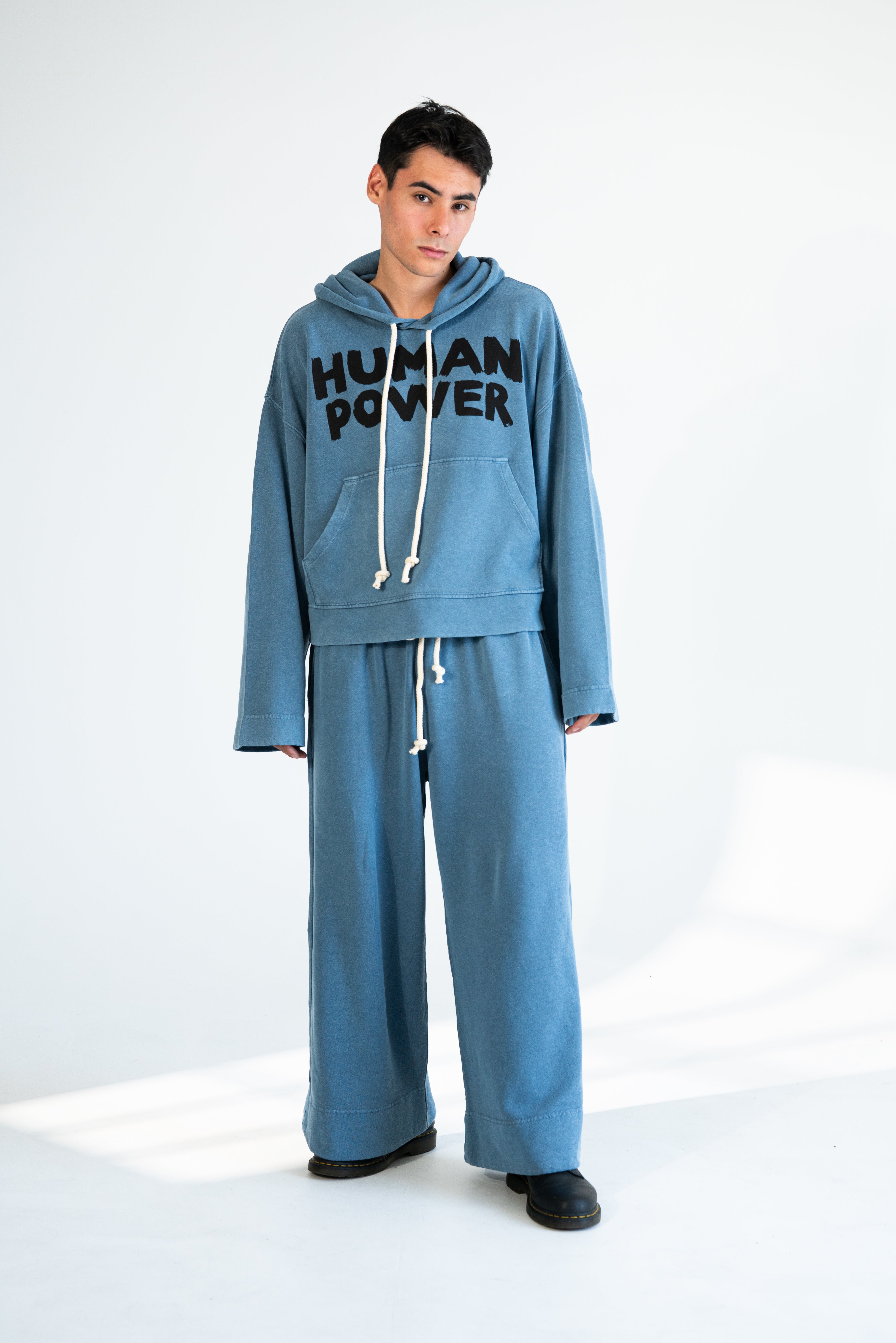 Men's Human Power oversized hemp hoodie in natural indigo blue