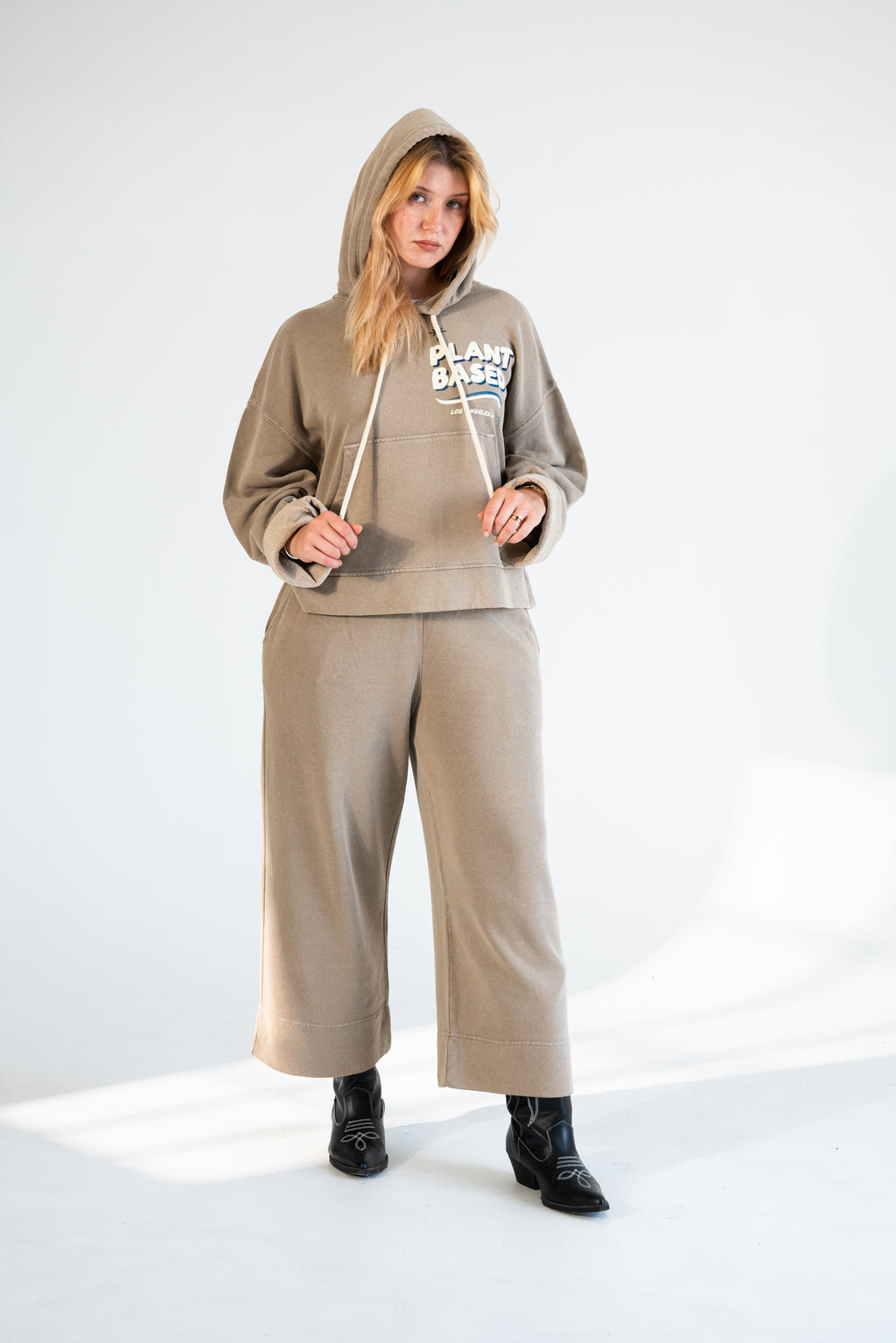 Human Power Cropped Hoodie – Red Clay & Coconut Charcoal