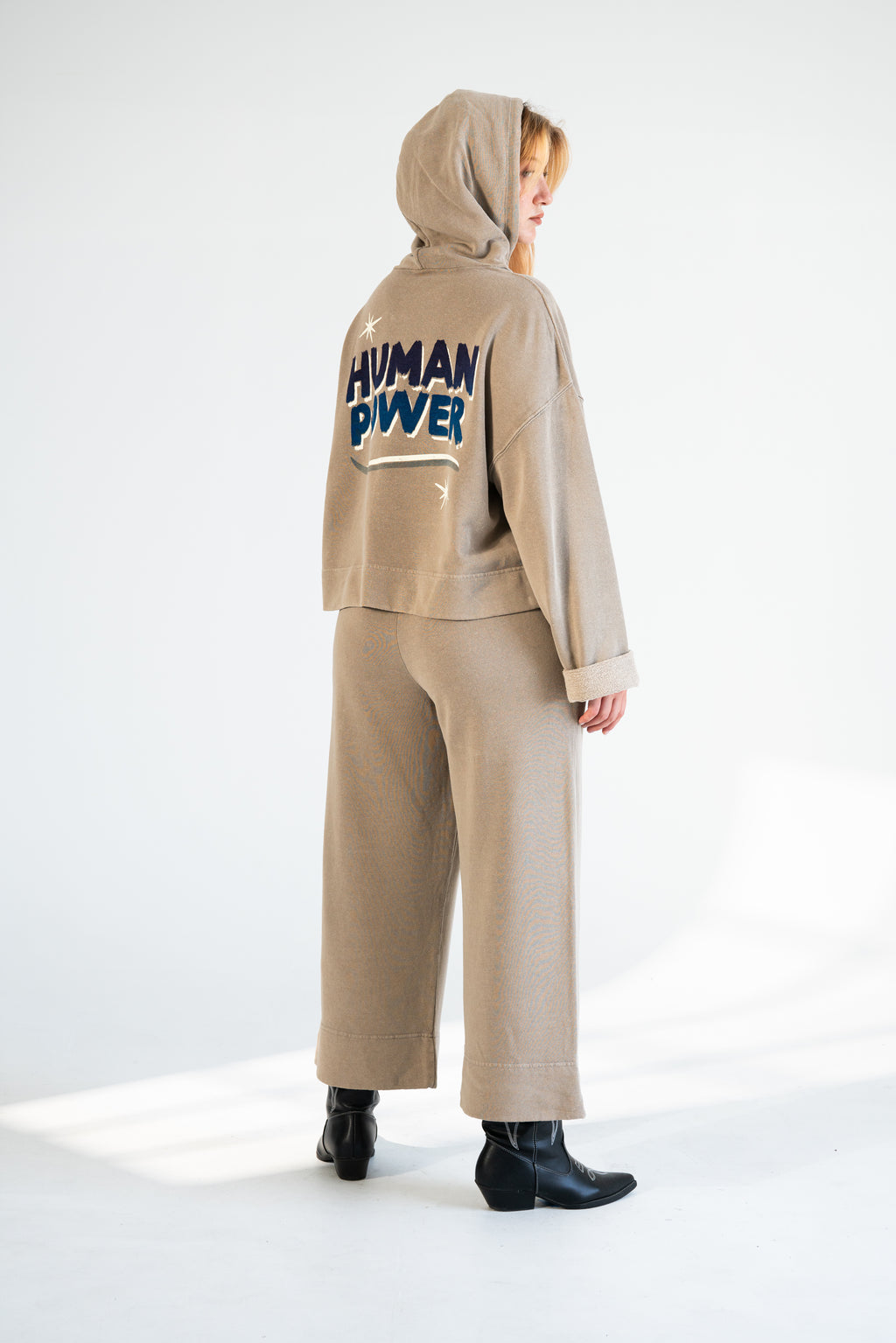 Human Power Cropped Hoodie – Red Clay & Coconut Charcoal