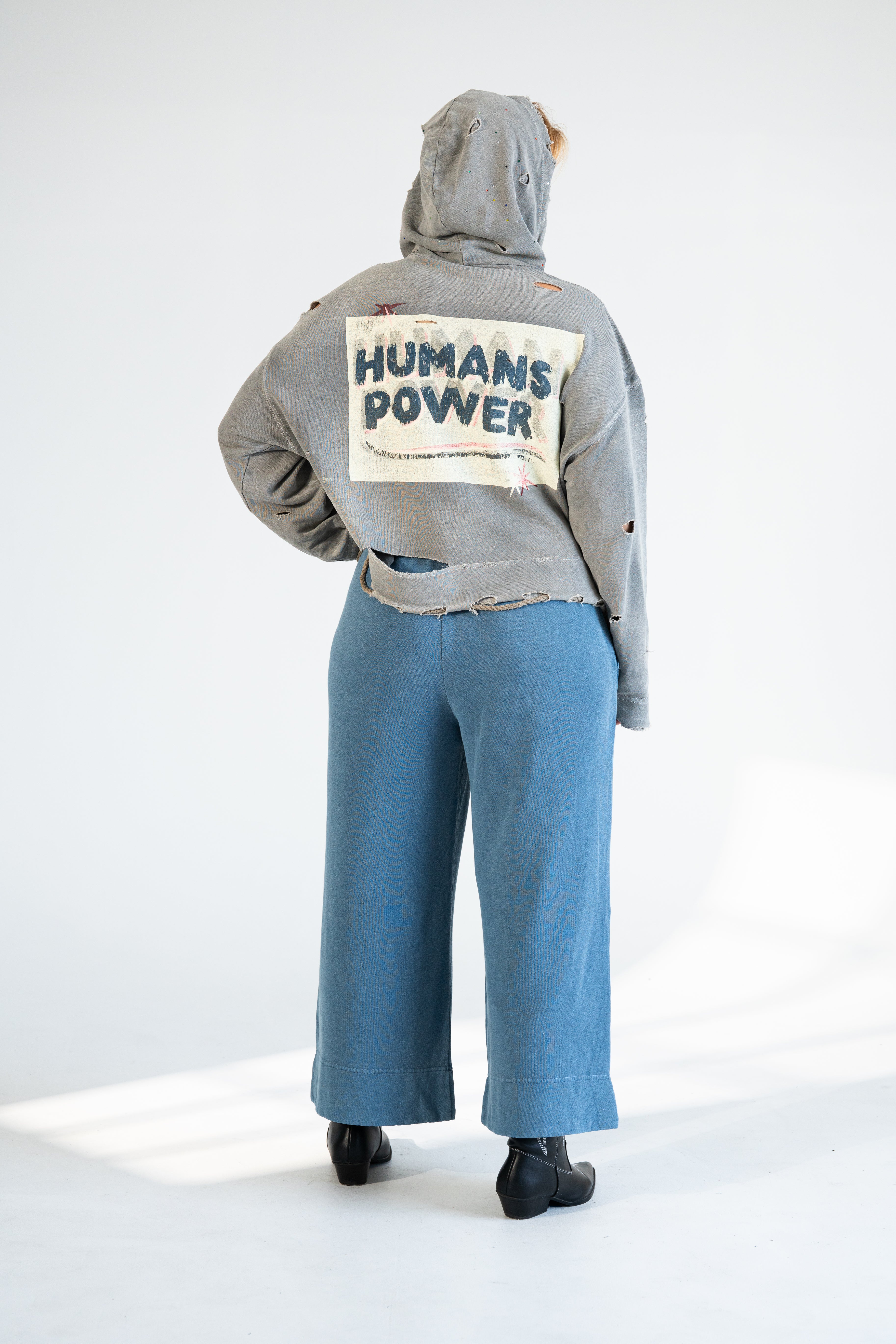Human Power Vintage Cropped Hoodie – Coconut Charcoal