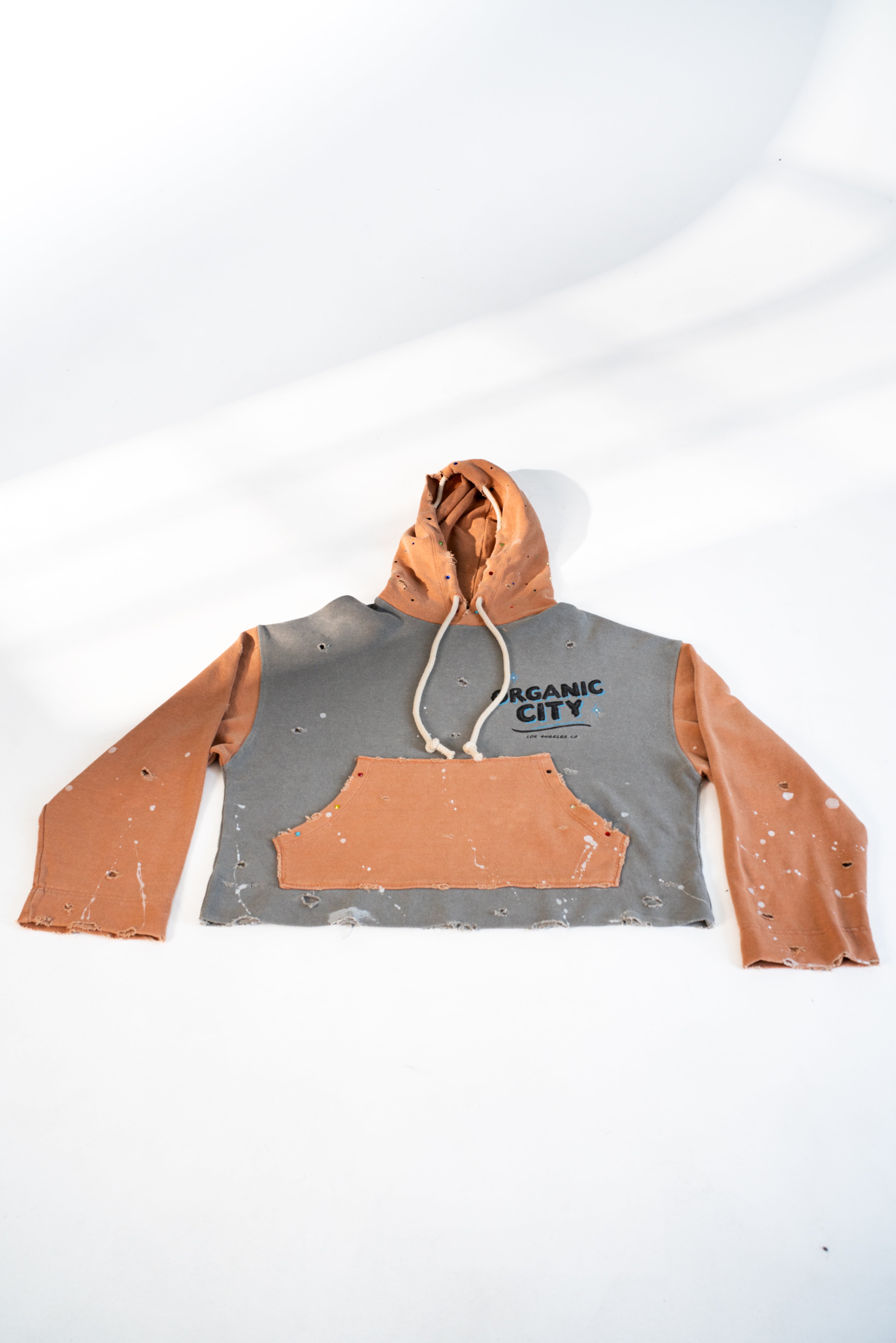 Organic City Cropped Hoodie – Coconut Charcoal & Red Clay