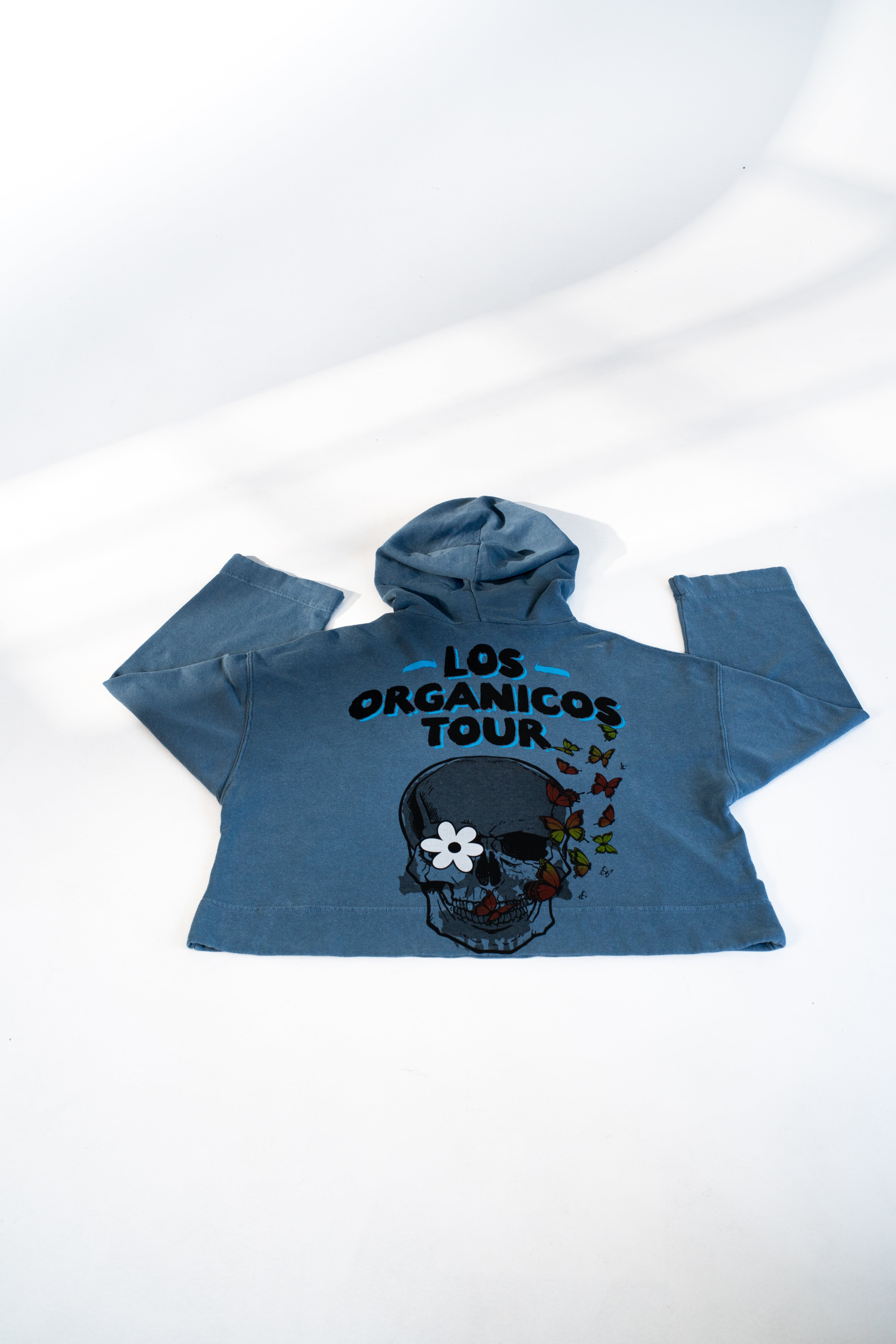 Human Power oversized hemp hoodie in natural indigo, back flat lay