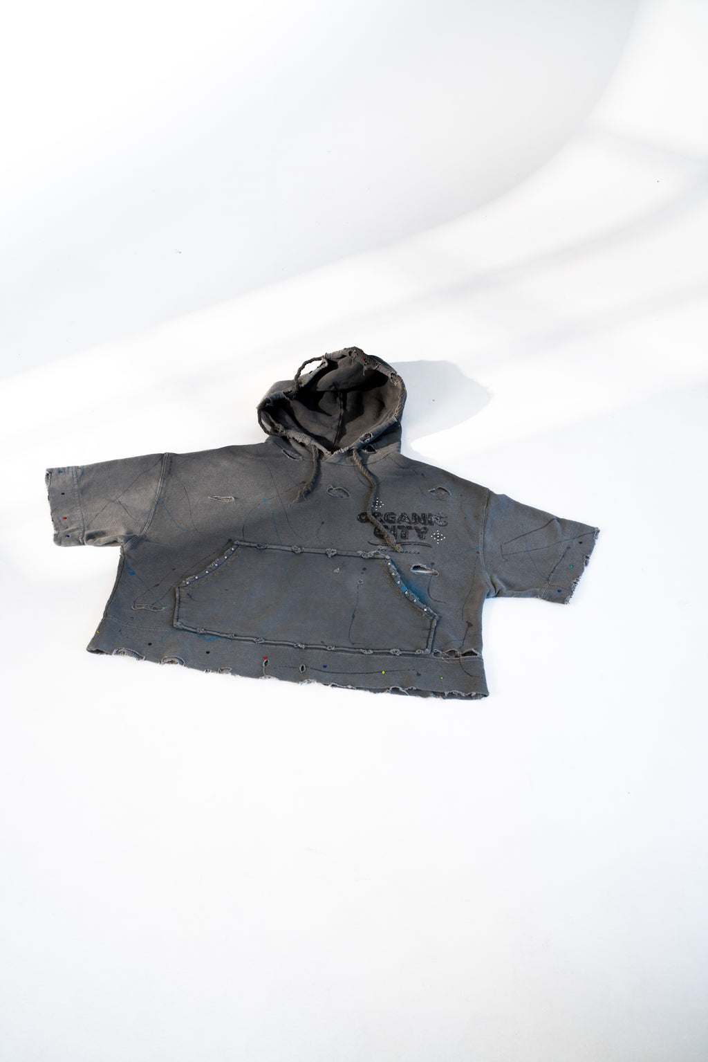 Organic City Vintage Short Sleeve Cropped Hemp Hoodie – Coconut Charcoal