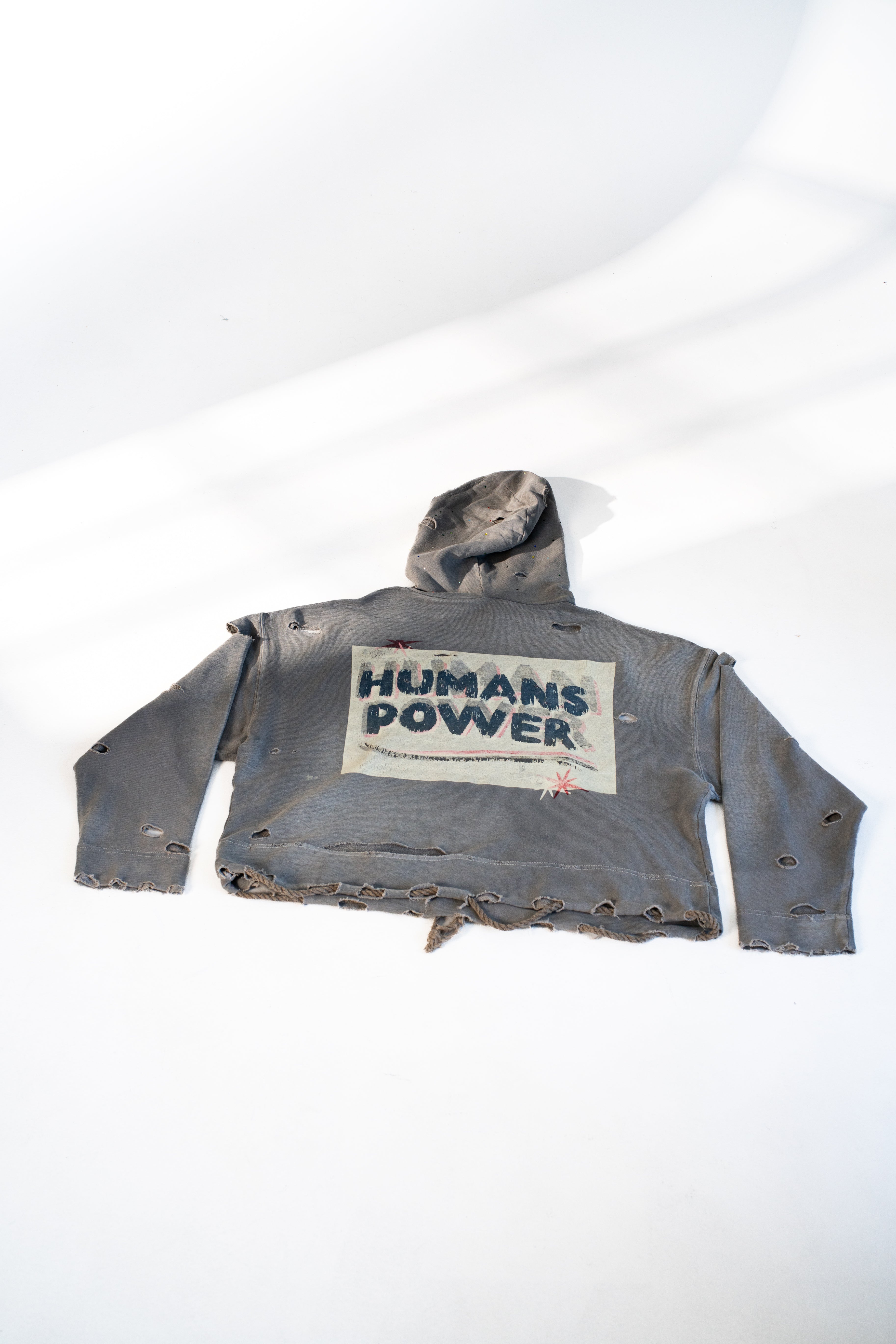 Human Power Vintage Cropped Hoodie – Coconut Charcoal